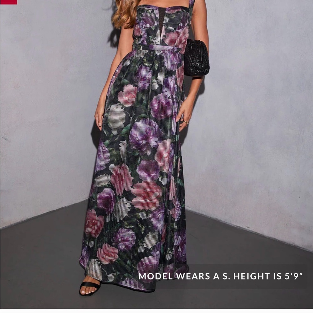 Vici Willow Hour Printed A Line Maxi Dress in Black, Purple and Pink